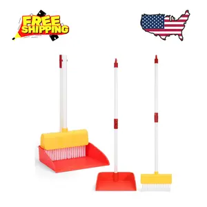 Cleaning Toy Set Toddlers Broom Dust Pan Set for Housekeeping Pretend Play Cleaning Set (2PCS - Red and Yellow Set)