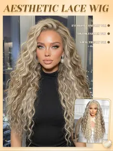 [Hot Summer Style] 13*4 HD Synthetic Lace Wig, 28 Inch Curly Wave, Curly Wigs, Soft and Natural Looking Hair, Heat Resistant Synthetic Fiber, Flexible Styling, Breathable and Comfortable Cap, Suitable for Daily Wear, Fashionable and Versatile for Women