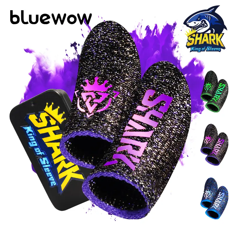 BlueWow SharkKing SilverFiber Mobile Gaming Finger Sleeves (20-Count Individual Packaging Multipack) - 0.3mm Super Soft High Sensitivity Thin Fabric, Sweat-Proof, Compact Portable Gamer Console Accessories for Smartphone Gamers