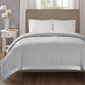 212 MAIN Cambria Premium Oversized Down Alternative Microfiber Blanket - Soft, Warm, Grey, King Size, Box Quilted, Stain Repellent Bedding Blanket
