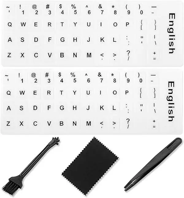 English Keyboard Stickers[5 in 1],Replacement English Keyboard Sticker with Black Font on White Background Universal for Laptop Desktop Computer,Matte English Keyboard Alphabet Sticker
