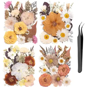 90pcs Boho Pressed Flowers Bulk, Vintage Dried Flower Leaves, Natural Fall Pressed Dried Flowers with Tweezer for DIY Crafts Resin Mold Candles Cake Bridal Scrapbooking Supplies