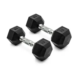 Coated Rubber Hex Dumbbell 15 lb Pair - High-Quality Rubber Material, Ideal for Exercise and Sports
