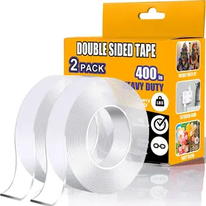 Double Sided Tape Heavy Duty 2 Pack, 1.2 Inch x 400 Inch , Nano Double Sided Adhesive Tape for Walls, Carpets, and Posters - Removable , Washable(33.3FT)
