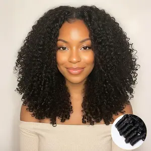 OQ HAIR Burmese Curly V Part Wig With Drawstring No Leave Out Glueless Wig Human Hair Clip In Wigs Beginner Friendly No-Sew In No Glue Ready To Go Wig