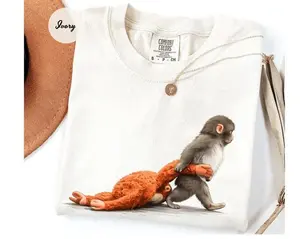 Comfort Colors Monkey Punch Graphic Shirt, Baby Monkey Holding Plush Toy, Animal Lover Gift, Cute Cozy Shirt