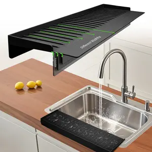 Silicone sink edge protector, splash-proof with suction cups, heat-resistant, suitable for steel, quartz, and marble countertops - black/grey, elegant surface protection, elegant design