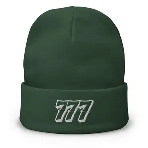 777 Embroidered Beanie (Forest Green)