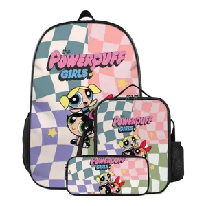 3pcs set Anime Powerpuff girls Backpack Set Print Casual The powerpuff girls backpacks Powerpuff girls birthday decorations women Laptop Backpack With Lunch Bag  And Pencil for gifts