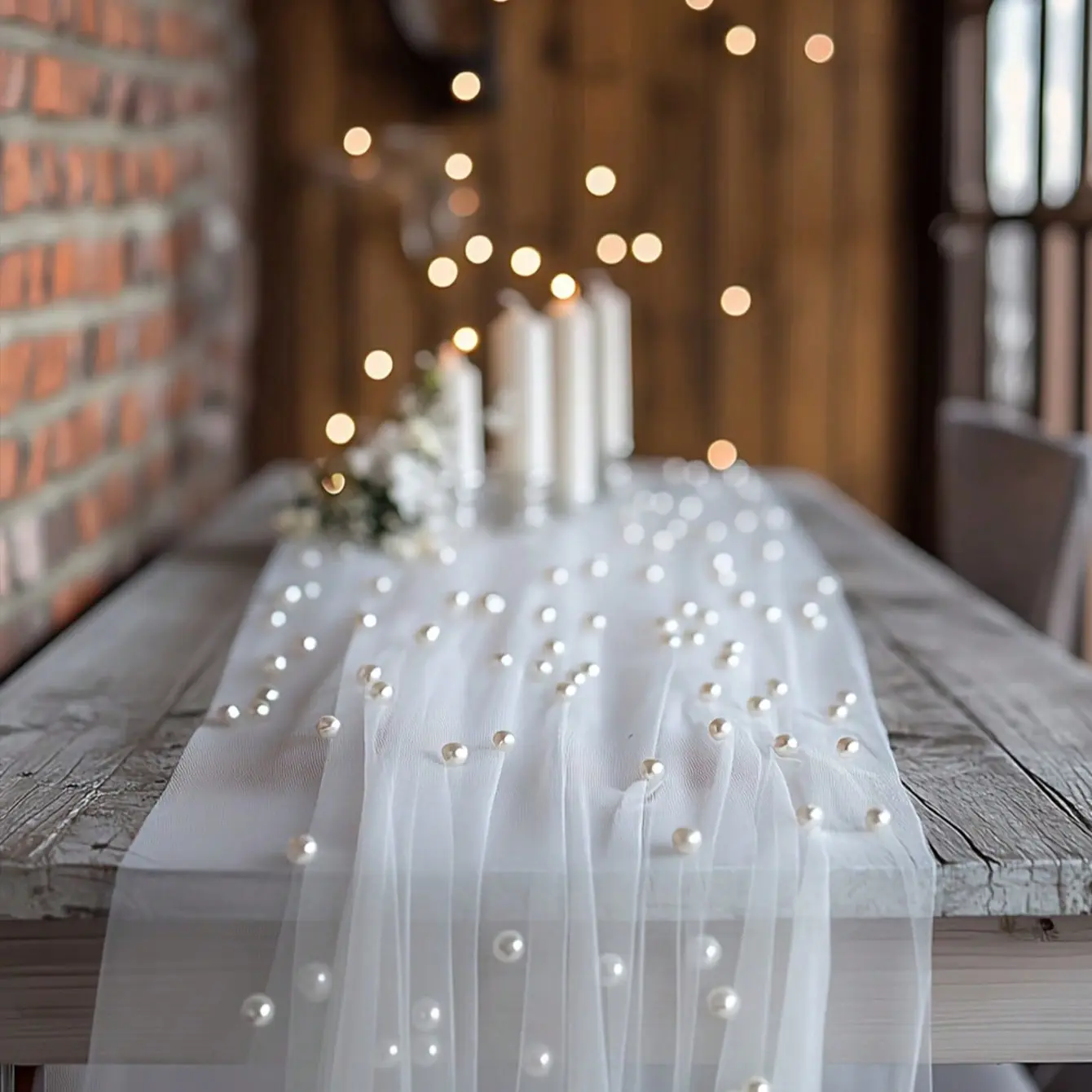 Pearl Beaded Sheer Fabric, Ideal for Table Runner, Ceremony Backdrop, Home Decor, Room Decoration, Birthday Party, Wedding Setup
