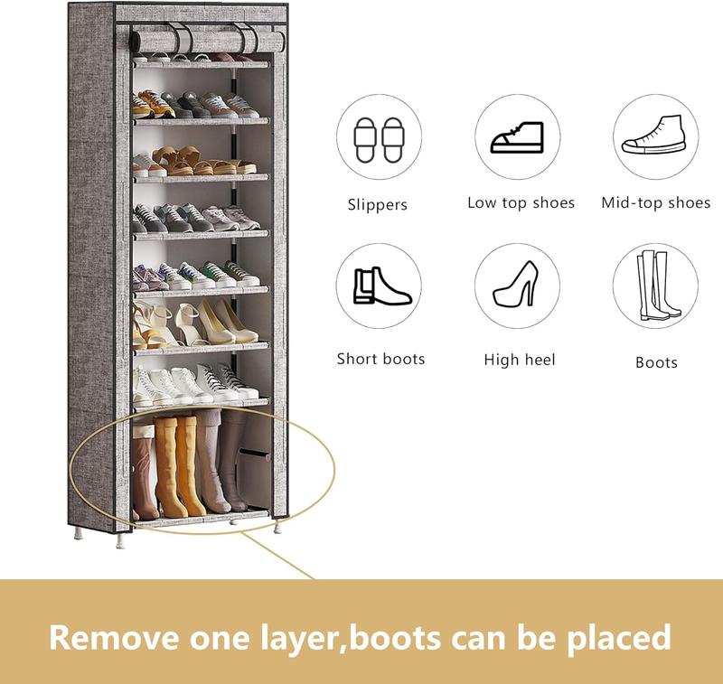 Non-Woven Shoe Rack Multi-Tier Steel Pipe Assembled Shoe Cabinet 12mm Calibre Steel Pipe with Dust Cover Multi-Purpose Organiser Display Shelf for Utility Room Storage Entryway Solution
