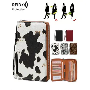 2026 NEW Vintage Multi-Functional Large Capacity Women's Wallet, RFID Blocking PU Leather, Zipper Card Holder, Business Casual Style with Wrist Strap