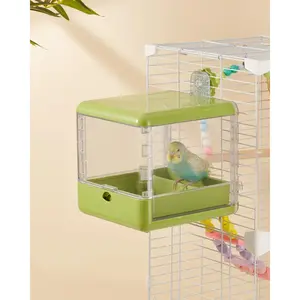 Bird cage feeder and bath, hanging bird bath shower box bowl, suitable for small and medium-sized birds, parrots, lovebirds, finches, budgies, and mannequins (green)