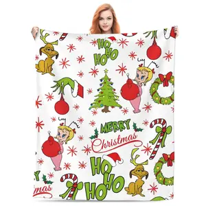Christmas Print Funny Cartoon Super Soft Flannel Blanket, multi-purpose, suitable for sofa, bedroom, office or camping, suitable for all seasons