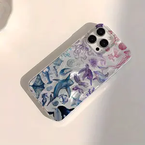 Aesthetic purple-blue gradient ocean element pattern, waterproof and scratch-resistant, transparent IMD soft glossy smooth surface, suitable for iPhone 17/16/15/14/13/12/11/X/XS/XSMAX, an ideal holiday gift for friends, family, and yourself