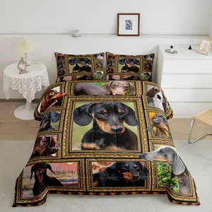 Dachshund Digital Print Breathable Microfiber Comforter Set, Queen Size Bedroom Bedding Set with Microfiber Cloth, Cute Dog Puppy Decor, Luxury Gift for Dachshund Lovers (Decorative Bedding Option), Decorative Bedding Set
