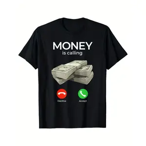 [100% Cotton] 100% CottonMen'S & Women'S Funny Money Is Calling Hustler Graphic T-Shirt - Accept/Decline Phone Icons & Dollar Bills Design, 220gsm Heavyweight Retro Casual Round Neck Short Sleeve Tee for Wealth-Building Style, Business Casual & Casual Att