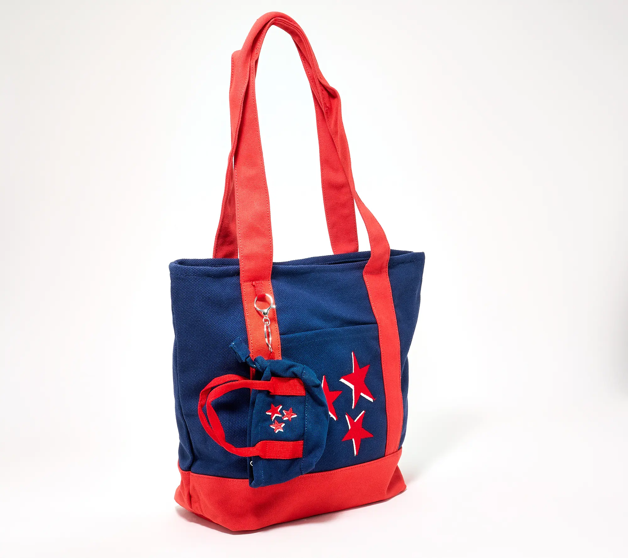 Denim & Co. Embroidered Canvas Tote with Bag Charm Denim & Co. Embroidered Canvas Tote with Bag Charm