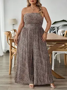 Women's Plus Size Tight-Fitting Halter Jumpsuit Animal Print Summer Casual Date, Comfortable and Stylish One-Piece Romper