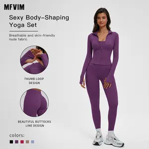MFVIM Women's Long Sleeve Yoga Set, Quick-Dry Fitness, Outdoor Cycling Running Sportswear, Night-Fit Fleece-Like Fabric