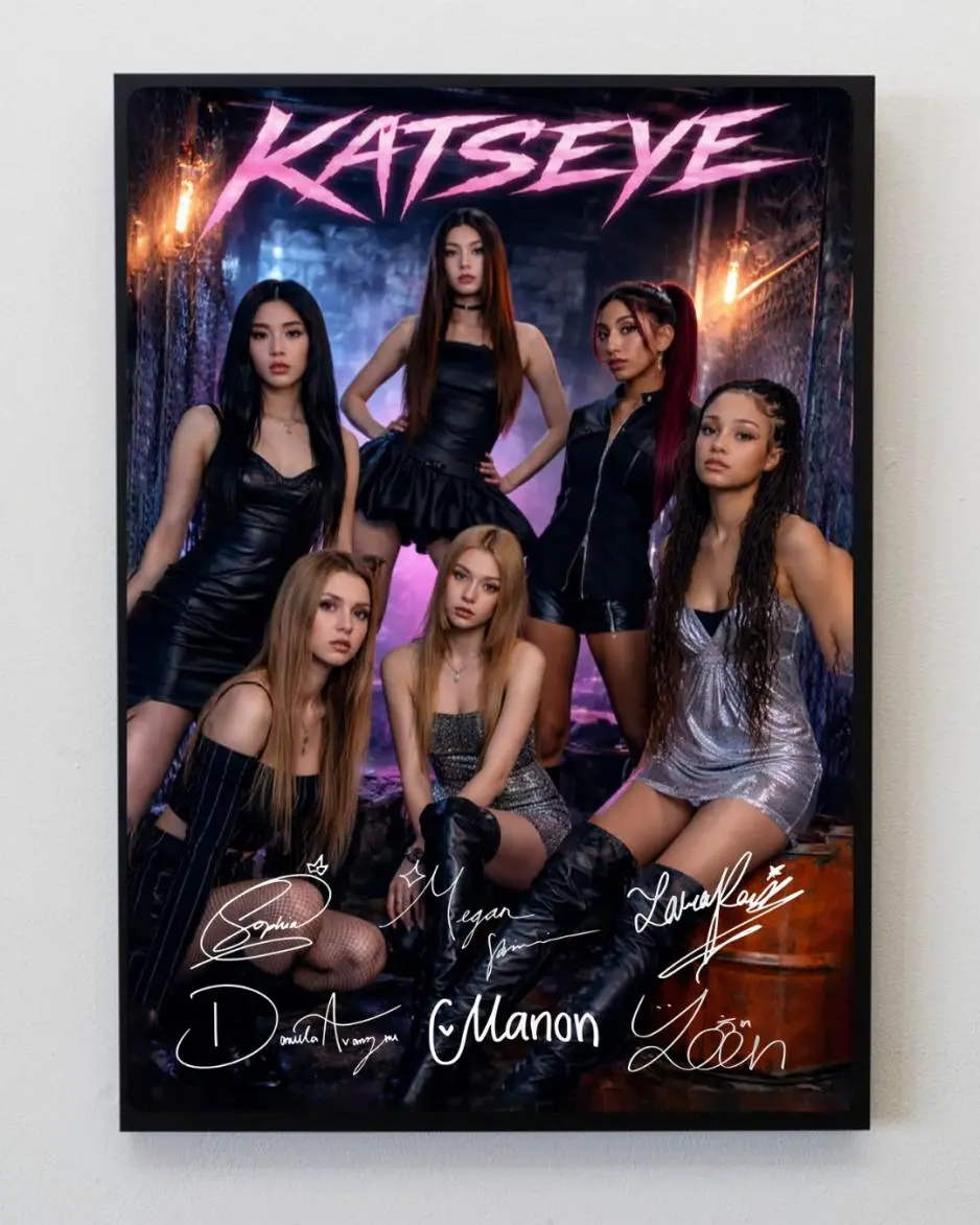 Katseye Signatures Poster, Pop Girl Group Autograph Style Wall Art 
