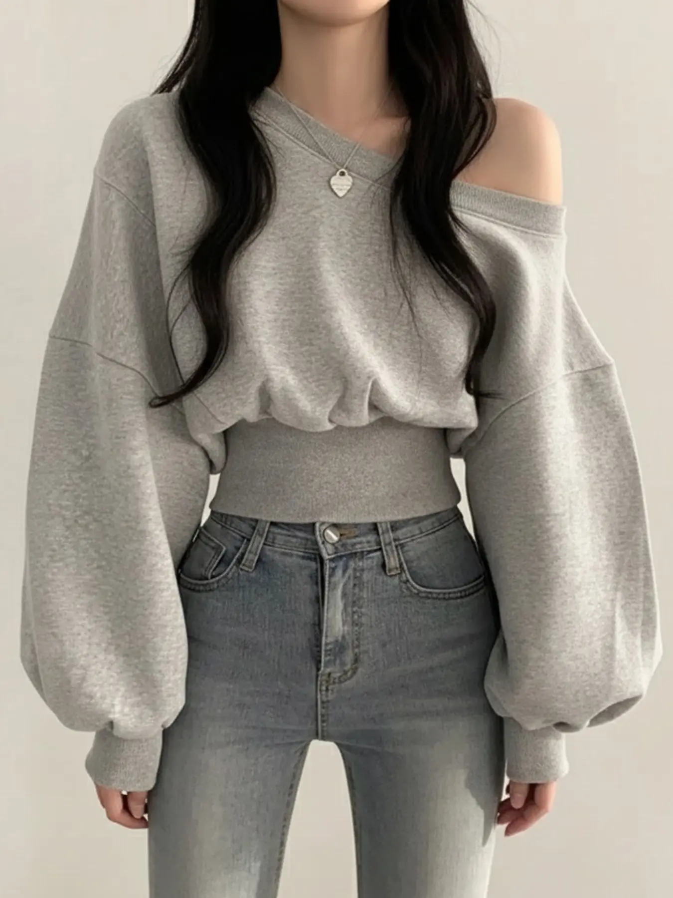 Women's Japanese Style Casual Loose-Fit Hoodie, Casual Sweatshirt, Plain Color Asymmetrical Neckline Pullover, Casual Pullover Tops, Fall & Winter Fashion, New Arrival
