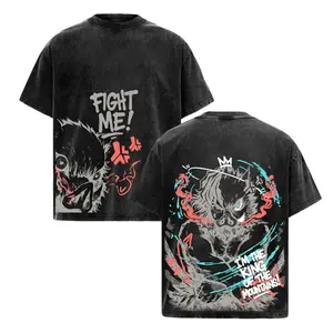 Men's Classic Acid Washed Cotton Seamless Short-Sleeve "I'm the King of the Mountain" Inosuke Hashibira Top, Demon Slayer Infinity Castle Arc Anime Graphic Apparel, Soft Casual Streetwear Gift for Fans