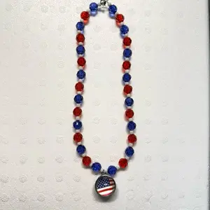 Handmade Patriotic Beaded Rear View Mirror Charm – American Flag Car Accessory