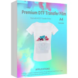 DTF Transfer Film - 50 Sheets A4 Matte PET Heat Transfer Paper for Direct-to-Film Printing  T-Shirts Textile- Size: A4 (8.3" x 11.7")