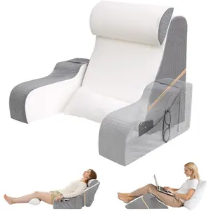 5PCS Reading Pillow for Sitting in Bed Adult 2 in 1 Foldable Back Wedge Pillow Ergonomic Back Support Pillow with Arms for Watching TV Gaming Working Recovery 19" White/Grey