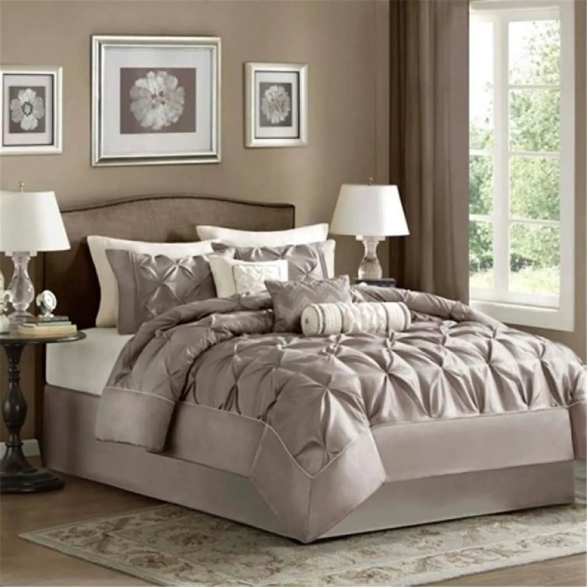 212 MAIN Laurel Reptile & Amphibian Decoration Comforter Set, Taupe Queen Size - Smooth Edge, Pieced Fabric, Tufted Design, Pooled Stock