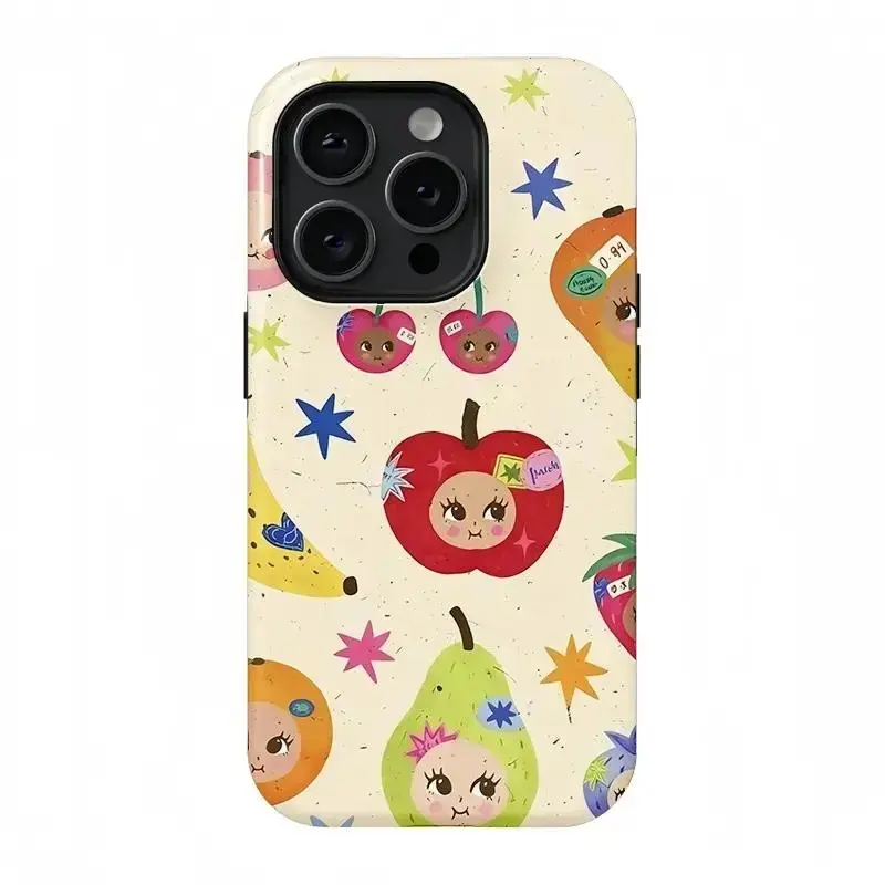Cute Cartoon Fruit Character Star Print Phone Case, Anti-slip & Fade Resistant. Compatible with Apple 17161514131211 phones. Shockproof phone case - lightweight, stylish, and durable