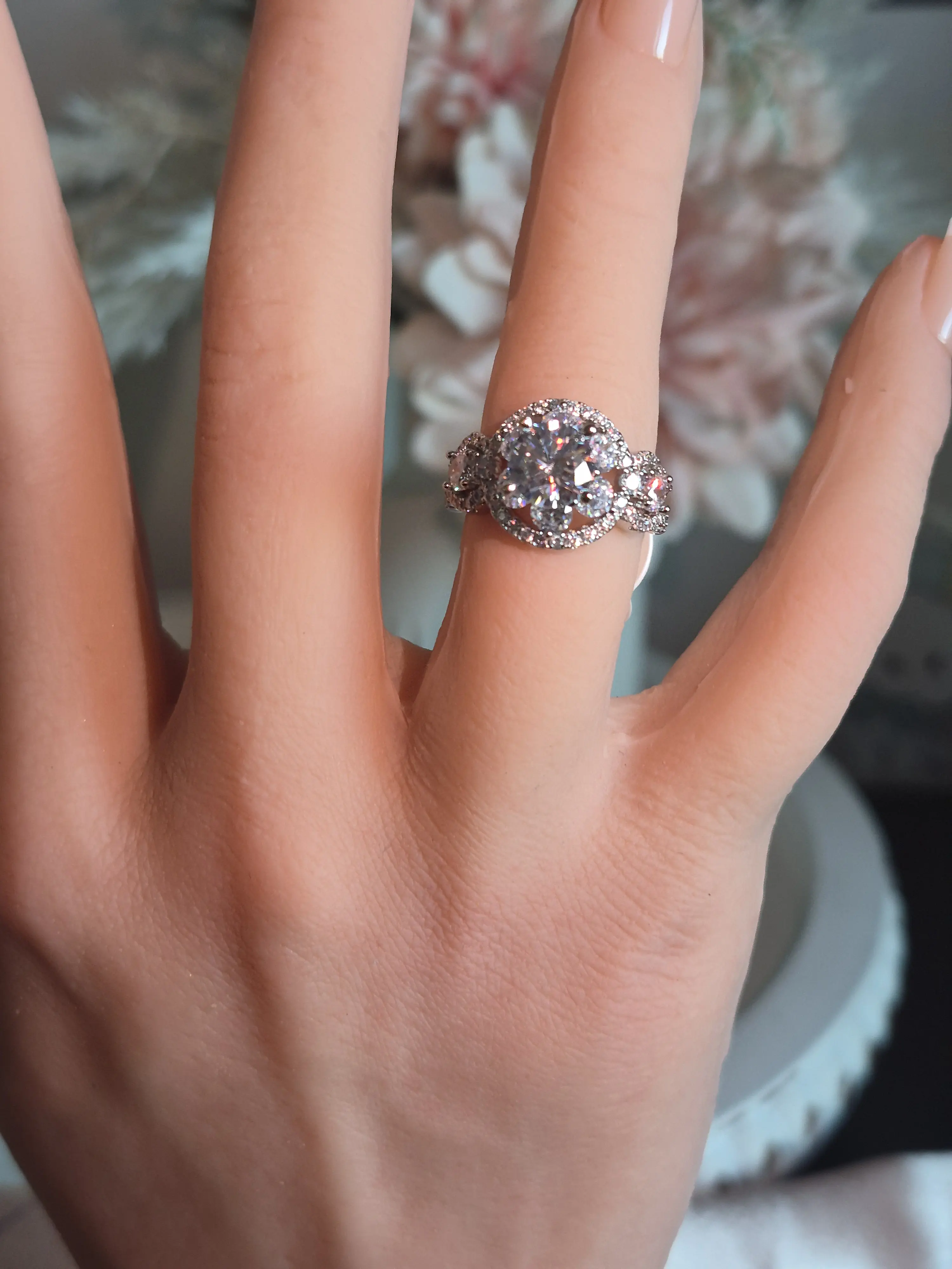 Silver Plated Oval Halo CZ Ring | Single Band
