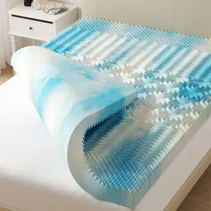 Cooling Gel Memory Foam Mattress Topper, Pressure Relieving 7-Zone Convoluted Design for Back Pain Relief, Breathable Ventilated Foam with Gradient Blue Color, Soft Supportive Mattress Pad for Better Sleep