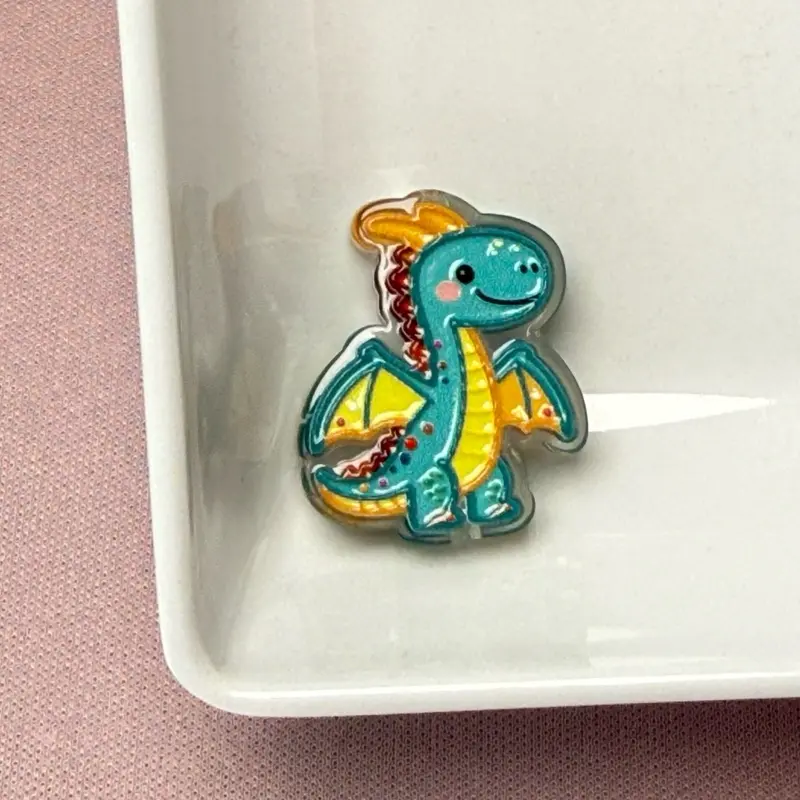 Cute Teal Dragon Flat Acrylic Focal Bead (1 pc)