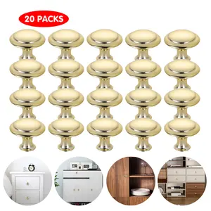 20 PCS Gold Round Mushroom-Style Sleek Metal Cabinet Pulls Hardware, Interior Door Handles, Closet Metal Handle Sets for Kitchen Cupboards & Dresser Doors, Door Handles Interior