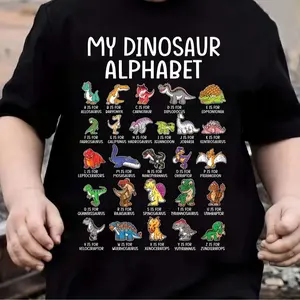 Boys' Cotton T-shirt My Dinosaur Alphabet Letter Print And Cool Dinosaur Pattern Print For Comfortable And Casual Round Neck Short Sleeves