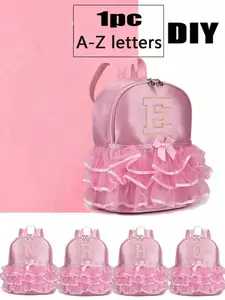 Princess Dress with Layered Tutu Skirt, Ribbon Bow, DIY Customizable Letter Patches, Adjustable Straps, Zipper Closure