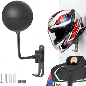 180° Motorcycle Helmet Rack, Wall Mounted Metal Helmet Holder, 2 Hooks Helmet Hanger, Fits Motorcycles & Bikes, Ideal for Coats & Caps