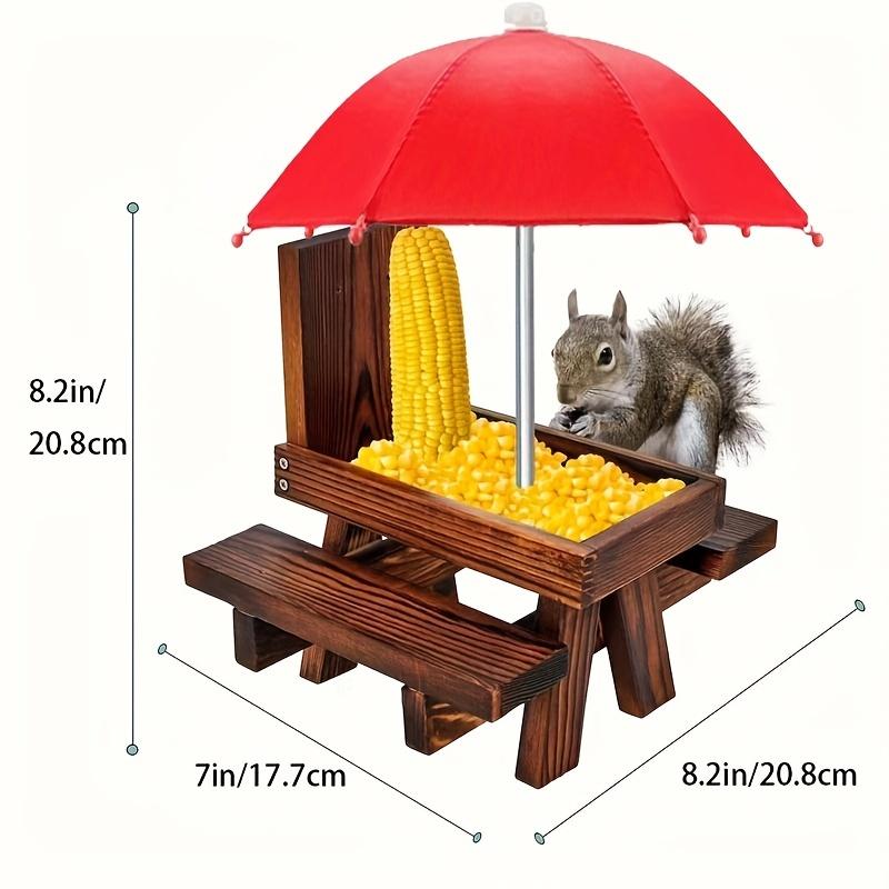 Reclaimed Wood Squirrel Feeder with Umbrella, Durable Outdoor Wild Bird Table Corn Stick Holder, Garden & Yard Wildlife Feeding, Bird Feeding Station