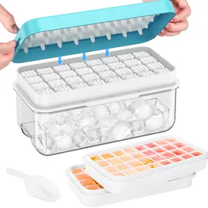 64 Cubes Ice Cube Tray with Lid & Storage Bin - One Second Release, Stackable, BPA-Free, Leak-Proof Mold for Freezer, Includes Scoop