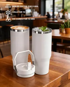 ZREGGUR 30 oz Skinny Sublimation Flip Straw Tumbler with Handle - Stainless Steel Beverage Vacuum Flask, Portable Thermal Insulation Wide Mouth Water Bottle, Twist-On Leak-Resistant Lid, BPA-Free, Fruit-Friendly, White 1P (Mixed Plastic Components)