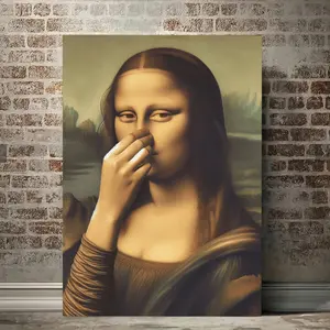JIT Print Painting, Framed Canvas Wall Art - "Humorous Reimagining of Mona Lisa"  Classic Art with a Twist | Ready-to-Hang Decorative Poster for Office, Kitchen, Living Room, or Bedroom Perfect Gift for Creative Humor Enthusiasts