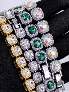 Valentine's Day Gift, Fashion European Style Glass Square Cubic Zirconia Necklace, Full Diamond Chain, Trendy Unique Jewelry, Jewelry Accessories