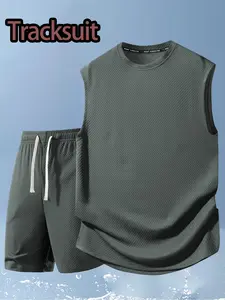 Men's Sportswear Two-Piece Set, Sleeveless Vest & Drawstring Shorts, Breathable Quick-Dry Loose Fit Gym Daily Wear