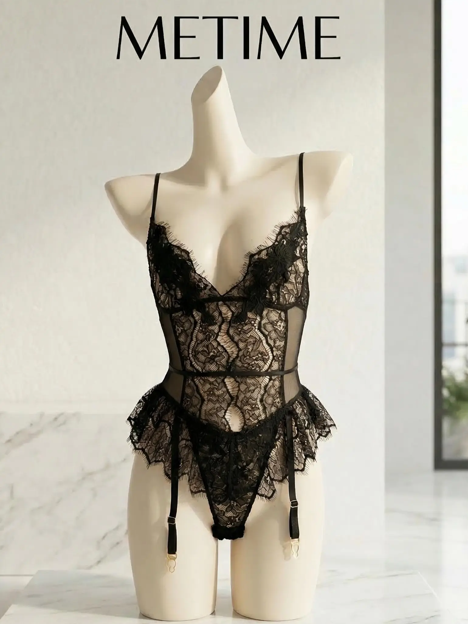 One-Piece Elegant Noir Lace Bodysuit | Flattering Silhouette for Every Body comfy breathable push sexy night gown woman floral snap crotch chemise lingerie fashion❤️ outfit