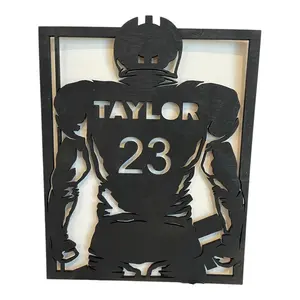 Láser Engraved Custom Football Player Sign Laser Cut Football Personalized Football Wood Sign 15” Kids Sign