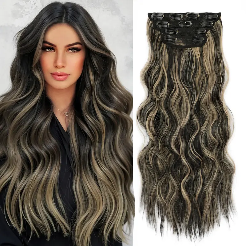 4Pcs Dark Brown Long Wavy Synthetic Clip In Hair Extensions for Women Walmart 4PCS 24 Inch Long Wavy Clip in Synthetic Hair  main image 4