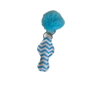 Keychain Variety - Blue and White Chevron Pattern with Pom Pom Accent