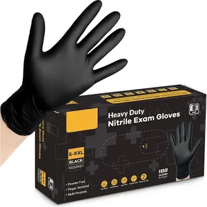 Disposable Nitrile Exam Gloves, 6-mil, Black, Heavy Duty Disposable Gloves, Cooking Gloves, Latex Free, Powder Free
